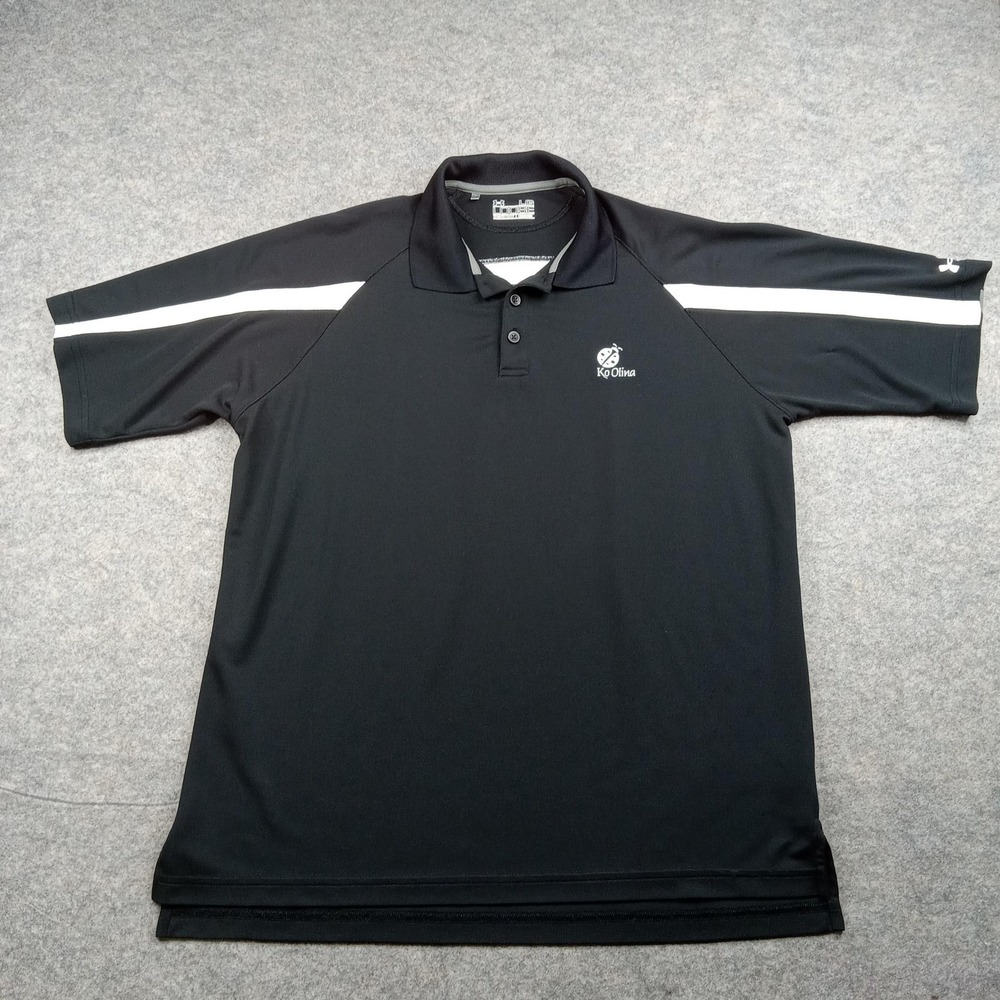 Under Armour Polo Shirt Mens Large Black HeatGear Loose‎ Performance Golf Stripe